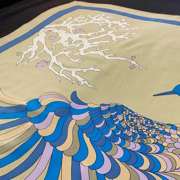 100% Silk Vintage Grès Scarf Peacock Bird - Picture 6 of 7